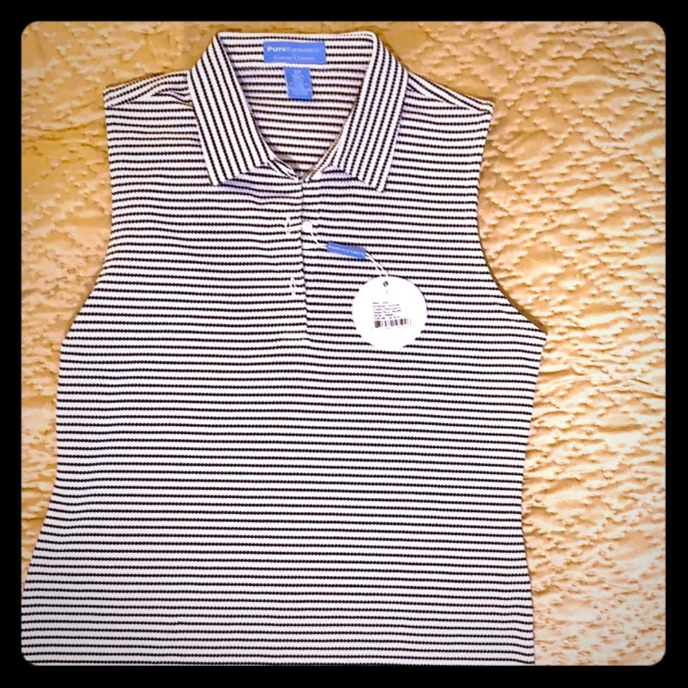 Black and white striped golf casual sleeveless top